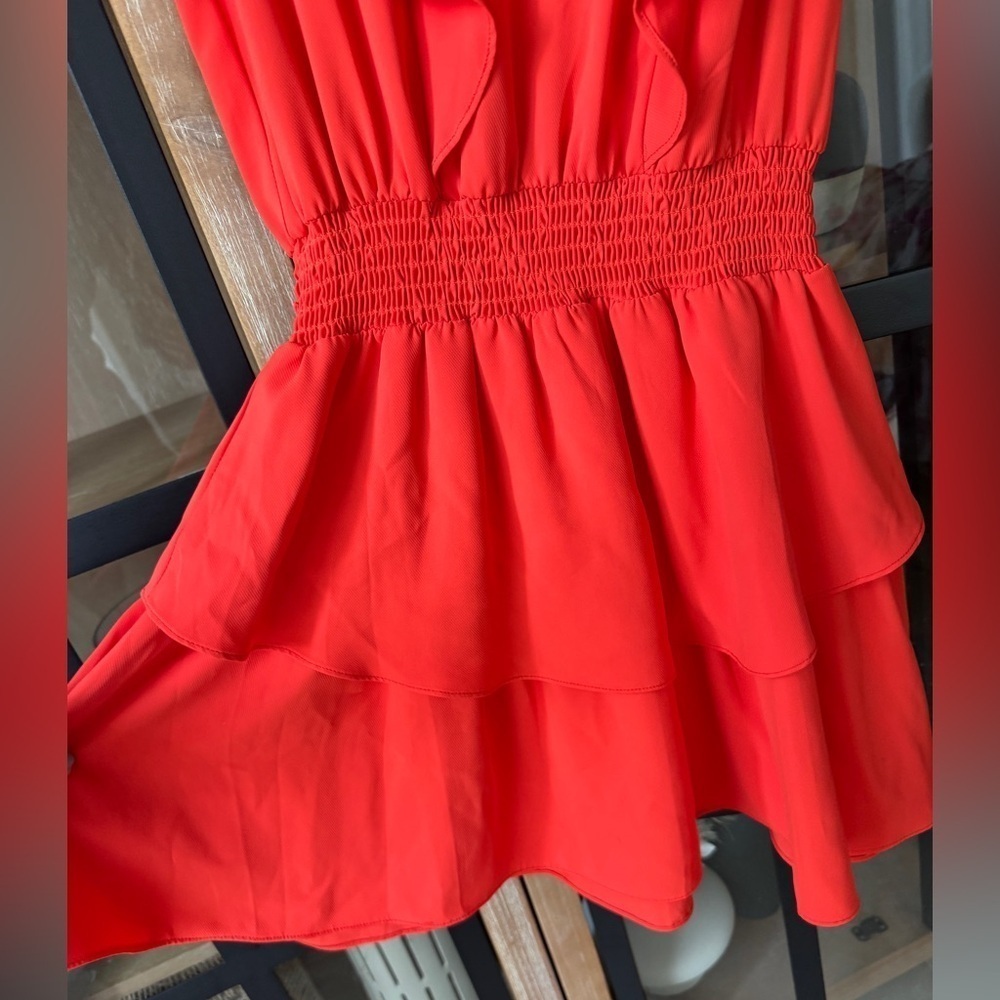Amanda Uprichard Barreta dress serrano smock splice short sleeve ruffle tiered - Picture 8 of 11